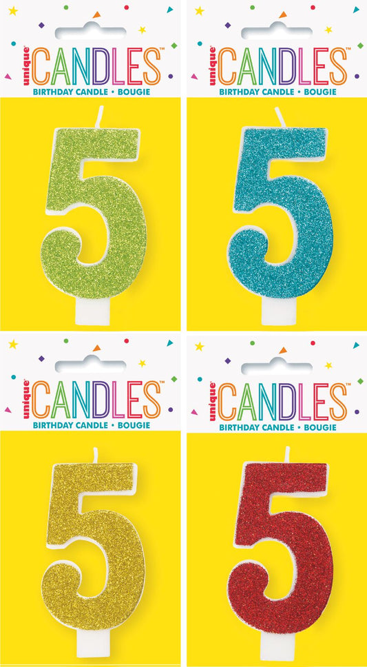 GLITTER NUMBER EACH CANDLE - 5