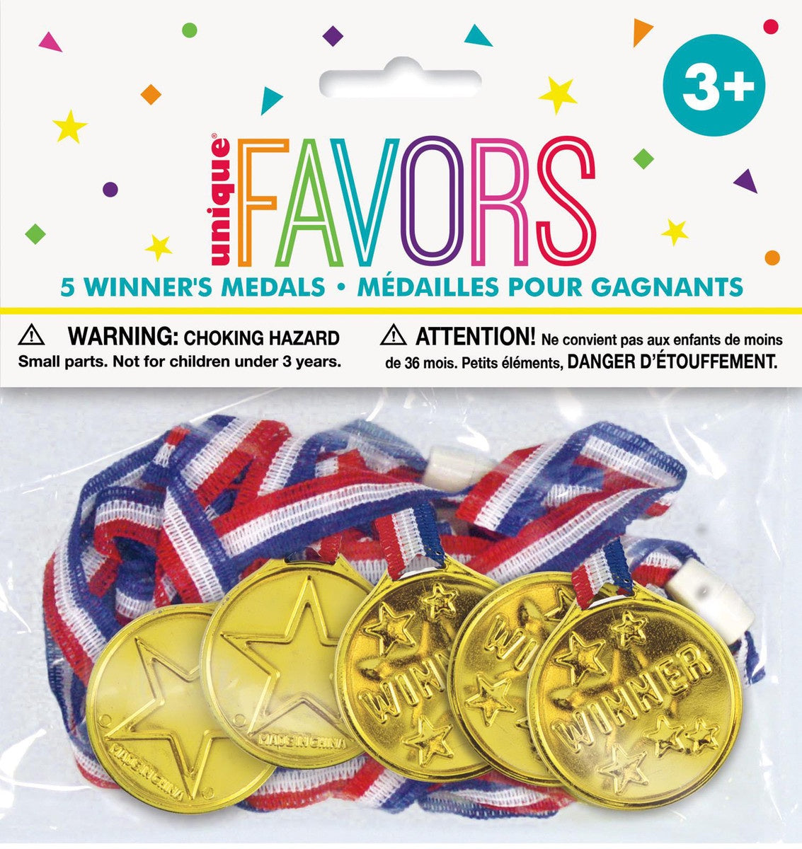 Party Favors – 5 Gold Winner Medals for Kids Games, Sports Day & Party Prizes