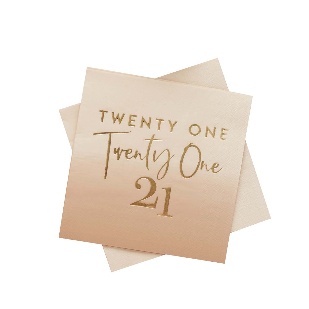Milestone Birthday Gold Foiled ‘Twenty-One’ Lunch Napkins – 16.5cm x 16.5cm – Pack of 16