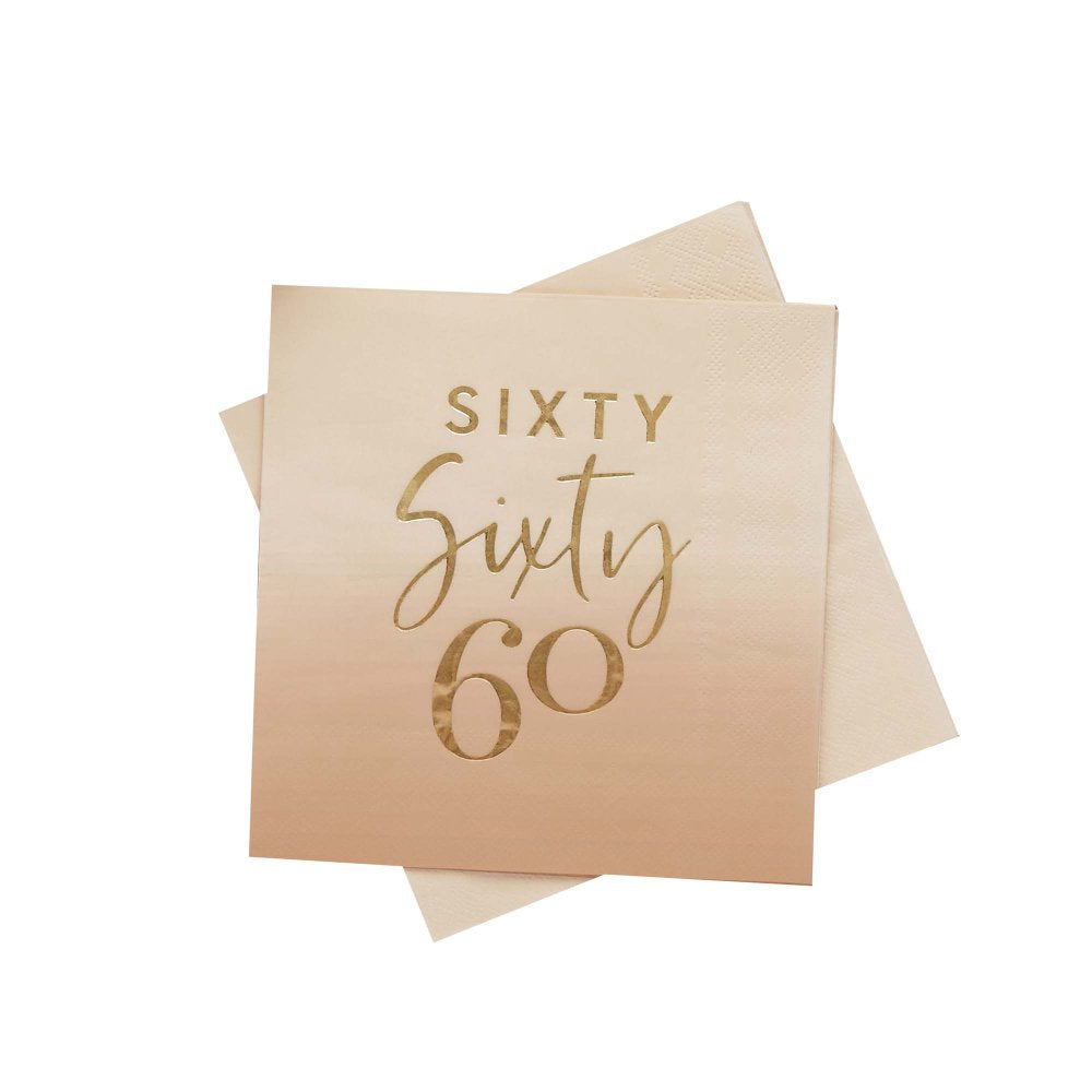 Milestone Birthday Gold Foiled ‘Sixty’ Lunch Napkins – 16.5cm x 16.5cm – Pack of 16
