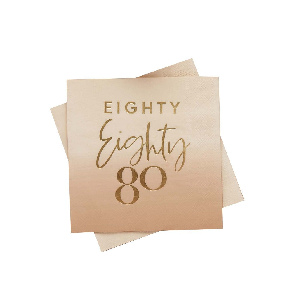 Milestone Birthday Gold Foiled ‘Eighty’ Lunch Napkins – 16.5cm x 16.5cm – Pack of 16