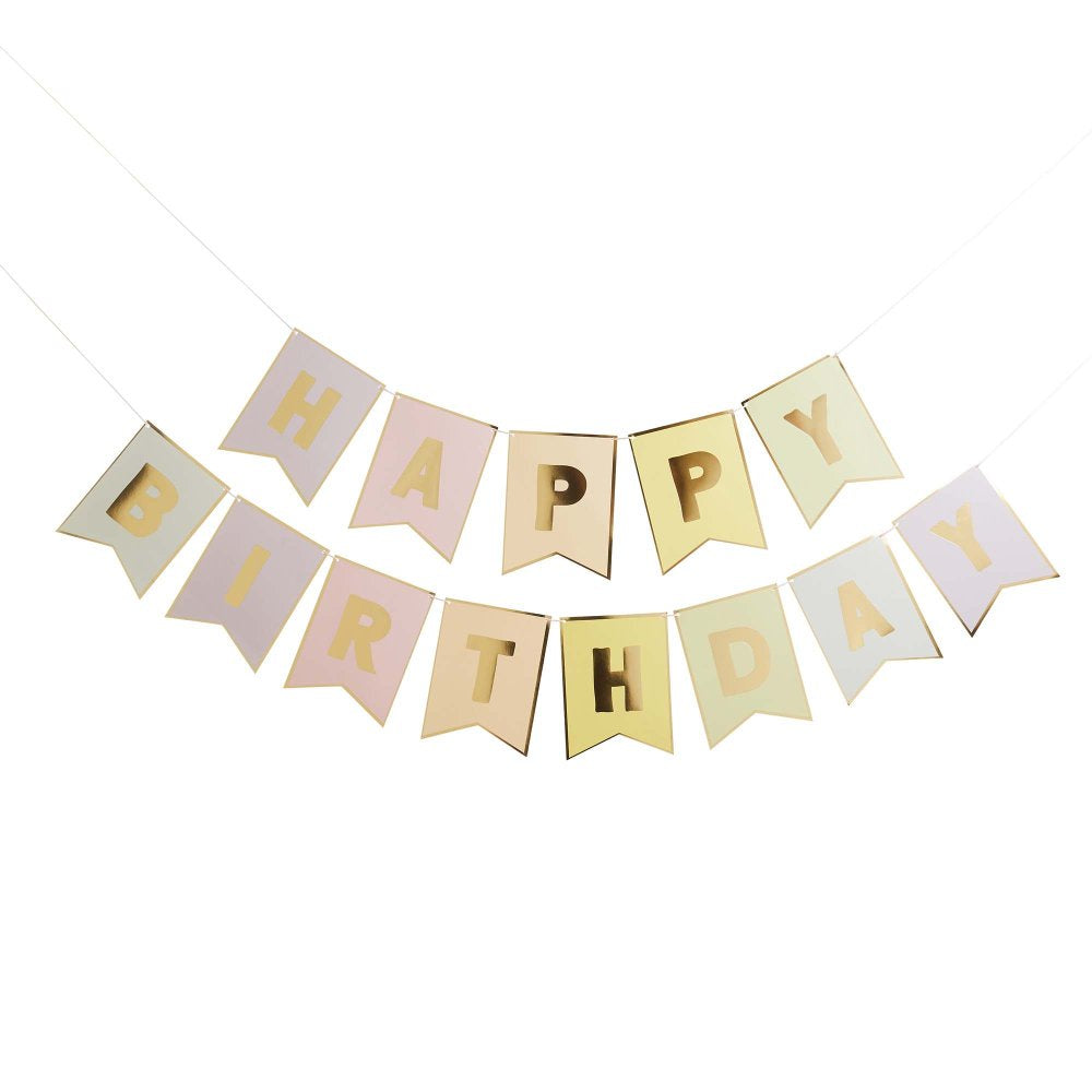 Pastel Party ‘Happy Birthday’ Flag Banner – 3m (Flag Size: 17cm x 12.5cm)