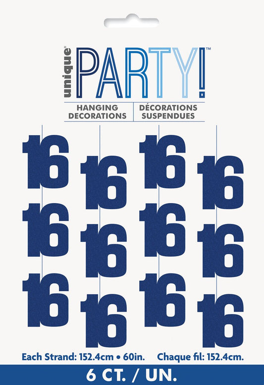 Glitz Blue 6 Hanging Decorations 1.5m (5') -16