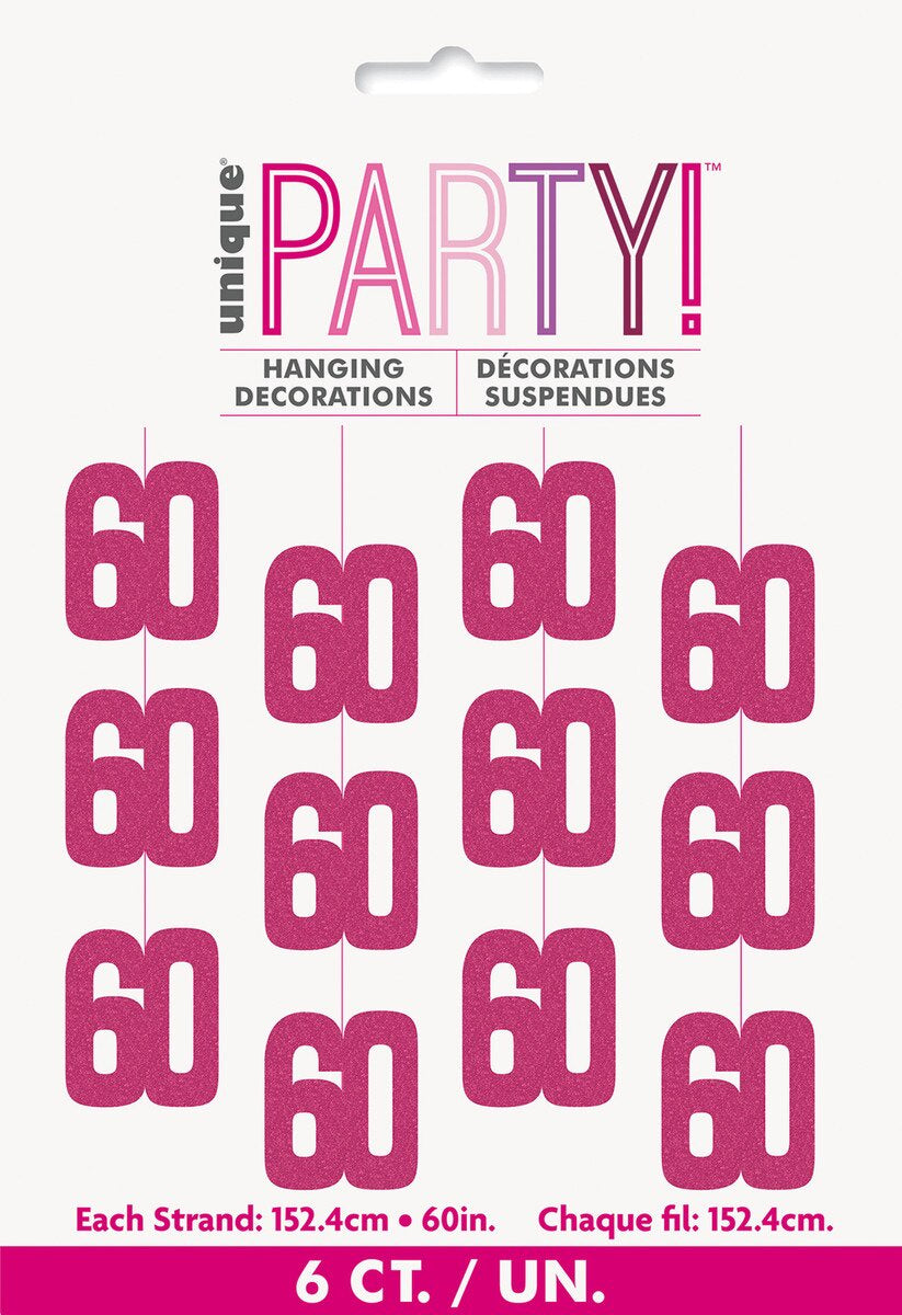 Glitz Pink Hanging Decorations – 60 (6 Pack, 1.5m)