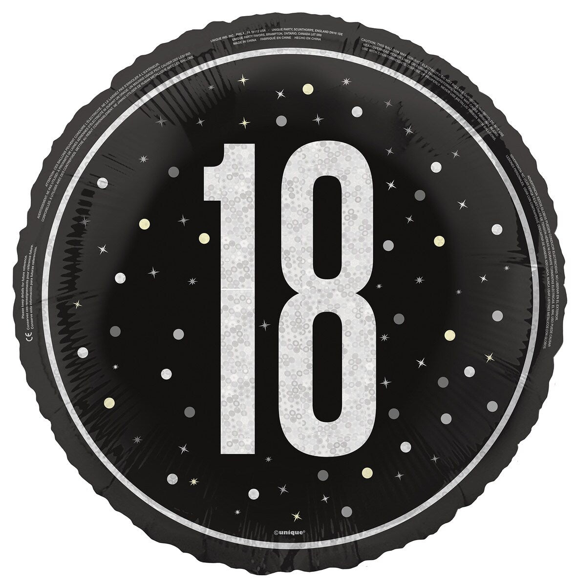 Black "18" 45cm (18") Foil Prismatic Balloon Packaged