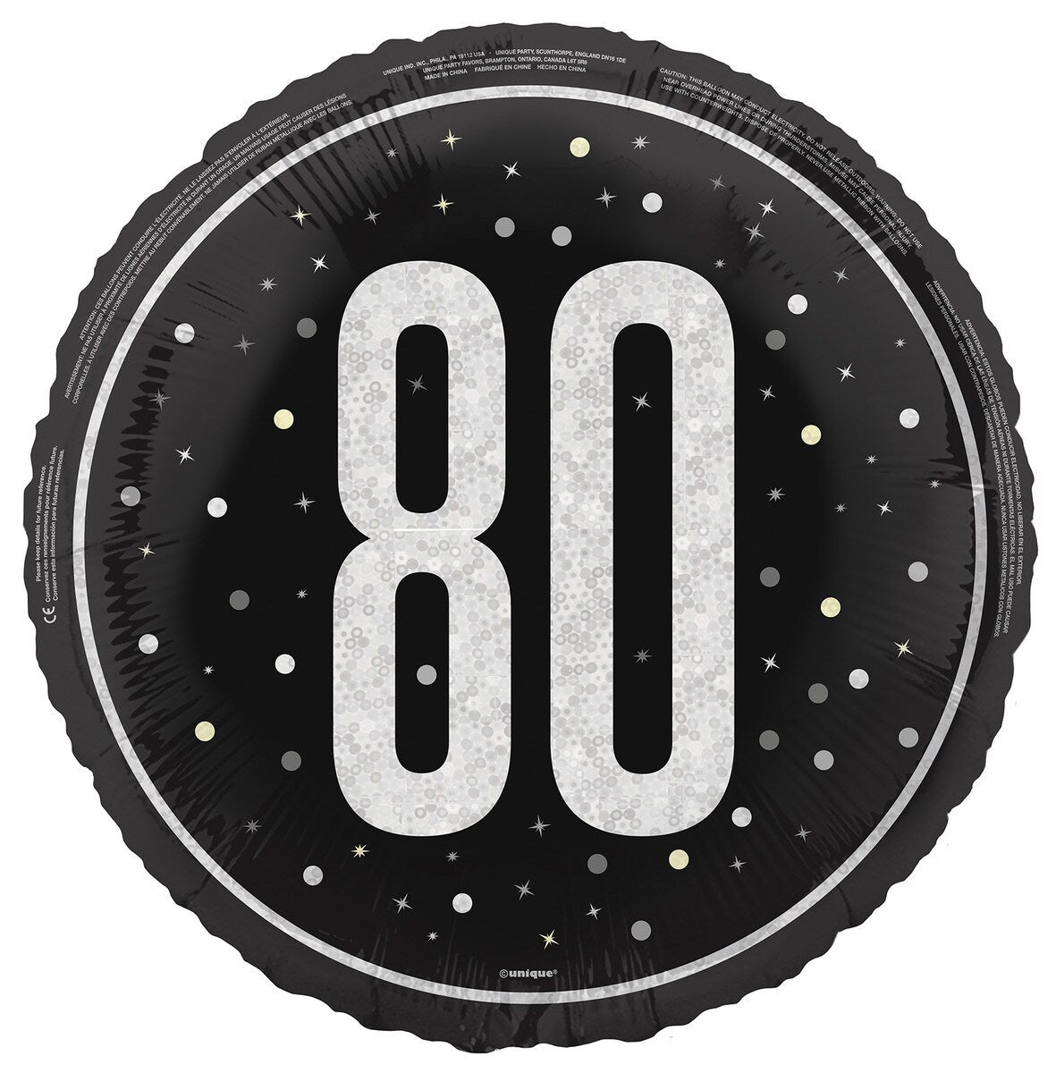 Black "80" 45cm (18") Foil Prismatic Balloon Packaged