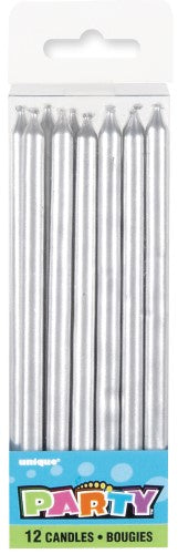12cm Tall Silver Candles Pack Of 12