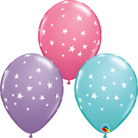 11" Helium Quality Printed Latex Balloons Assorted Contempo Stars Pack of 50