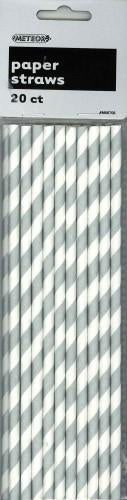 SILVER STRIPES PAPER STRAWS PACK OF 20