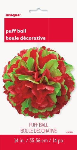 Tissue Paper Puff Ball Decoration Red & Green 35cm