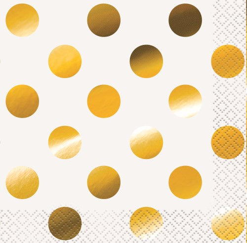 Foil Stamped Dots Gold Beverage Small Napkins Pack Of 16