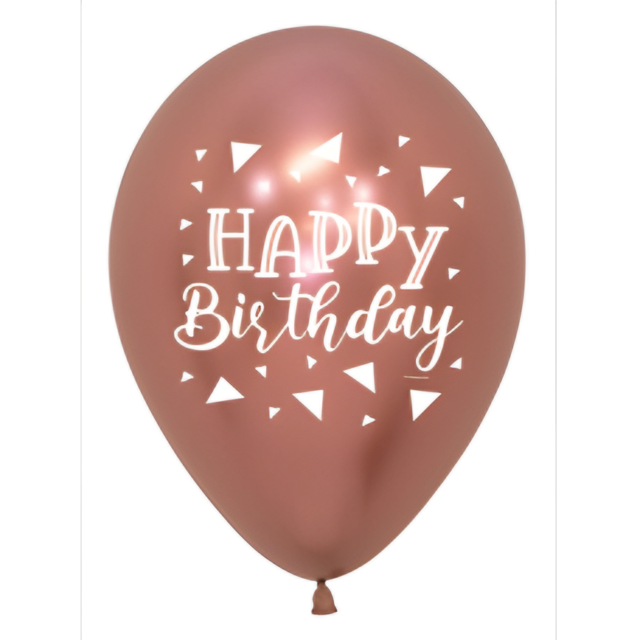 Rose Gold Reflex Happy Birthday Latex Balloons 11in / 28cm Pack of 50