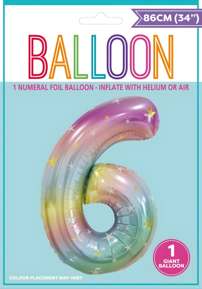 NUMERAL FOIL 34" PKG- PASTEL RAINBOW 6