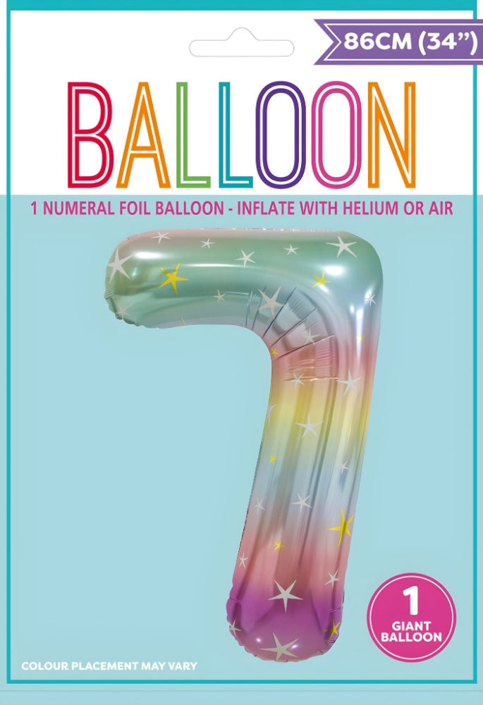 NUMERAL FOIL 34" PKG- PASTEL RAINBOW 7