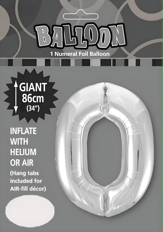 Large Foil Number Balloon 34"(86cm) Silver 0