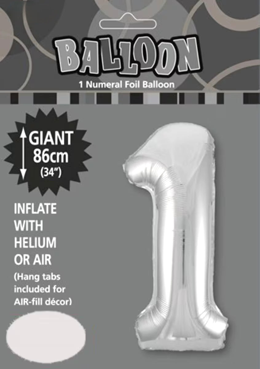 Large Foil Number Balloon 34"(86cm) Silver 1