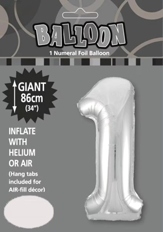 Large Foil Number Balloon 34"(86cm) Silver 1