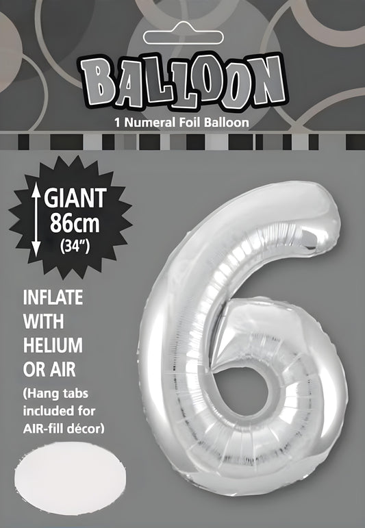 Large Foil Number Balloon 34"(86cm) Silver 6