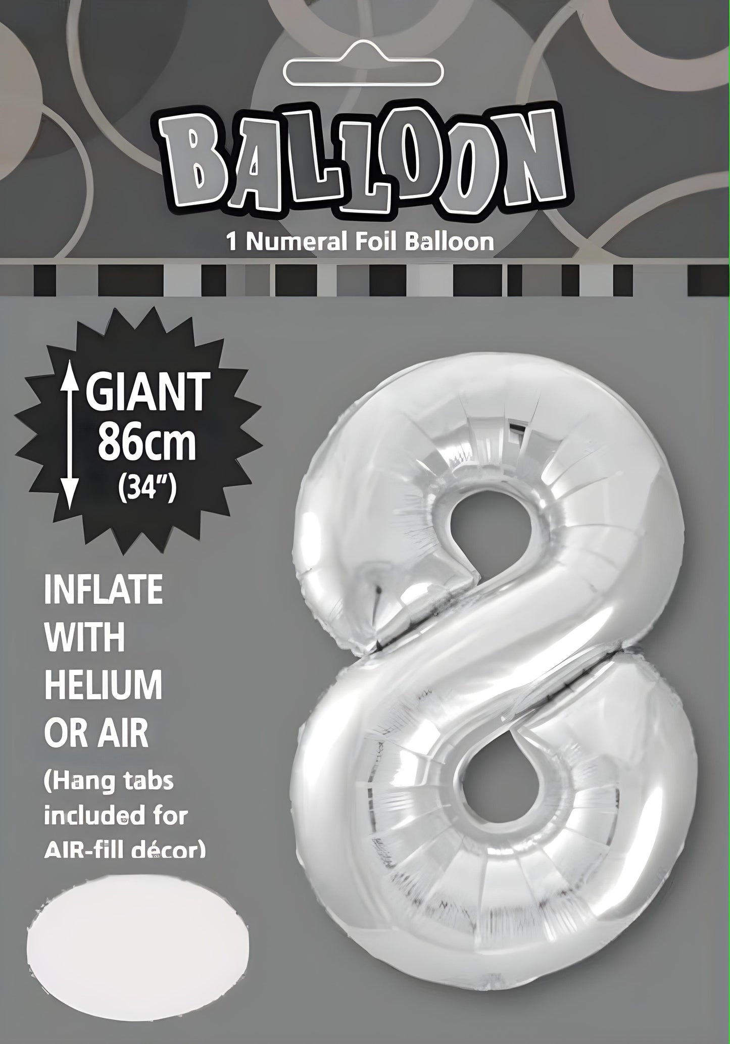 Large Foil Number Balloon 34"(86cm) Silver 8