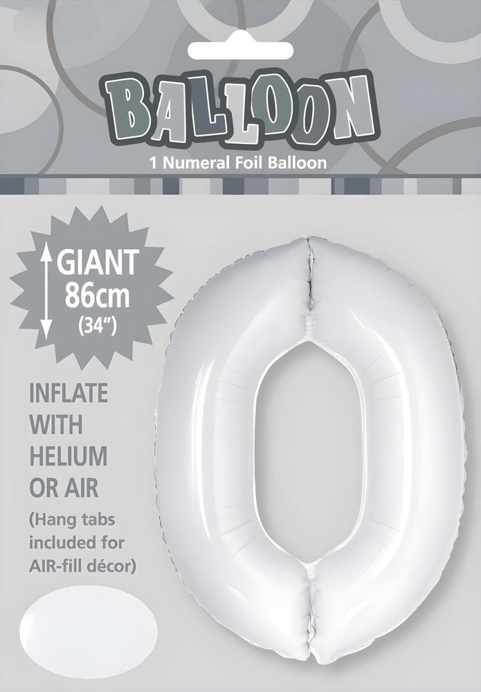 Large Foil Number Balloon 34"(86cm) White 0