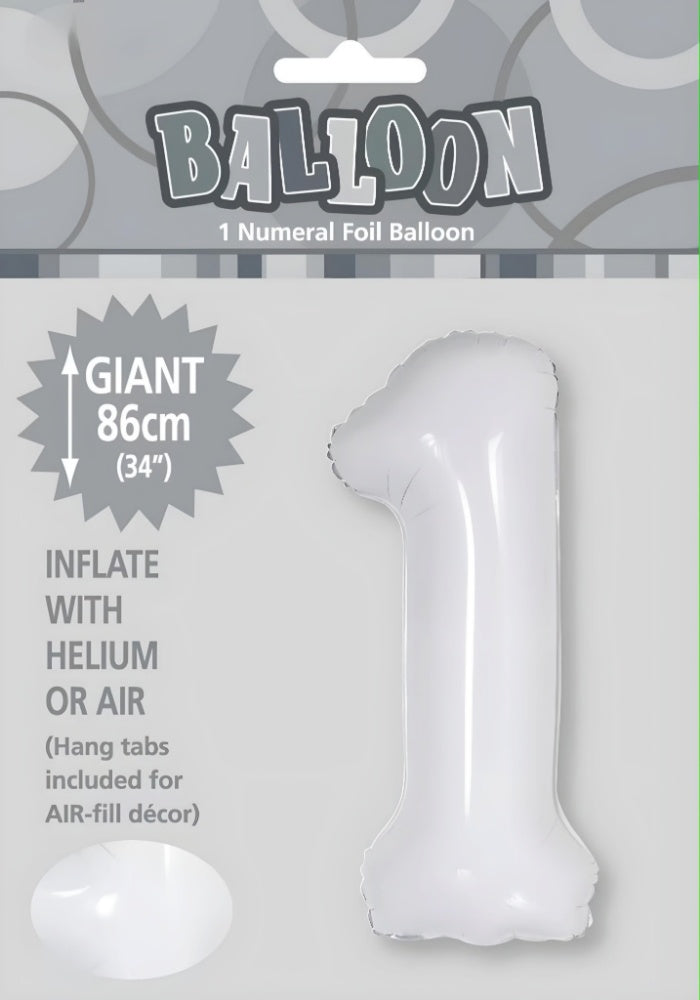 Large Foil Number Balloon 34"(86cm) White 1