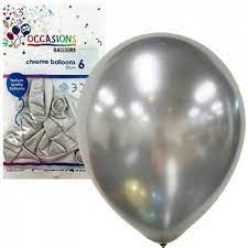 CHROME SILVER Occasion Balloons - PACK 6 (30CM)