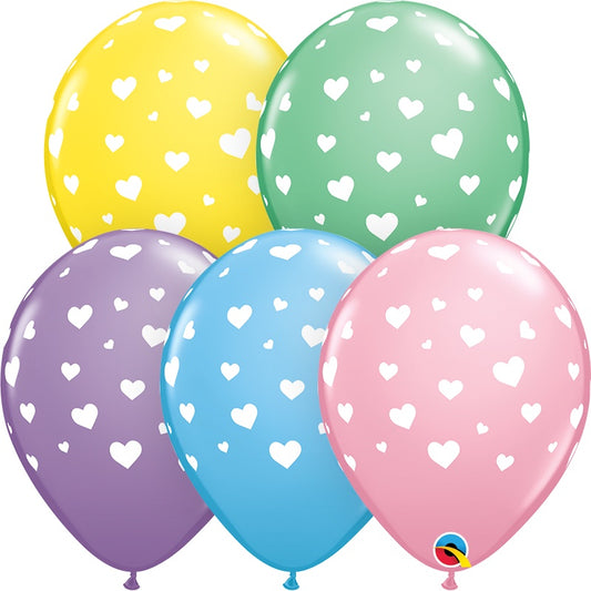 11" Latex Printed Balloons PASTEL RANDOM HEARTS PACK OF 50