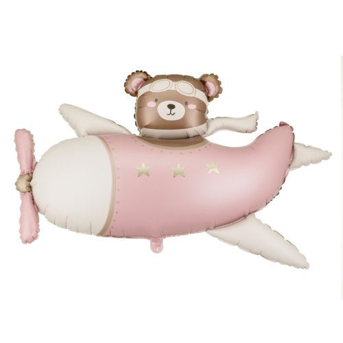 Light Pink Bear in Airplane Foil Balloon 94x61cm