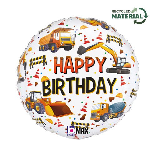 Foil Balloon Construction Equipment Birthday 18inch Round P1