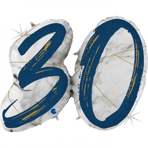36" Double Digit Marble Mate Blue #30 Shape FOIL BALLOON SUPERSHAPE
