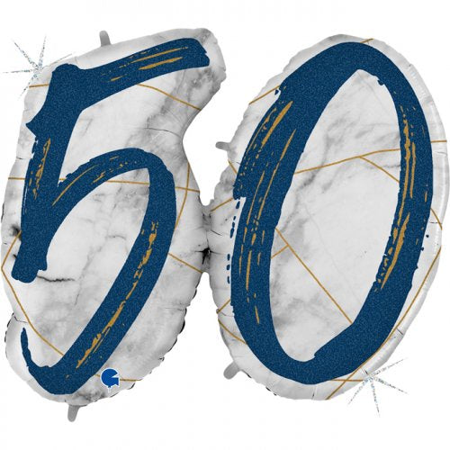 36" Double Digit Marble Mate Blue #50 Shape FOIL BALLOON SUPERSHAPE