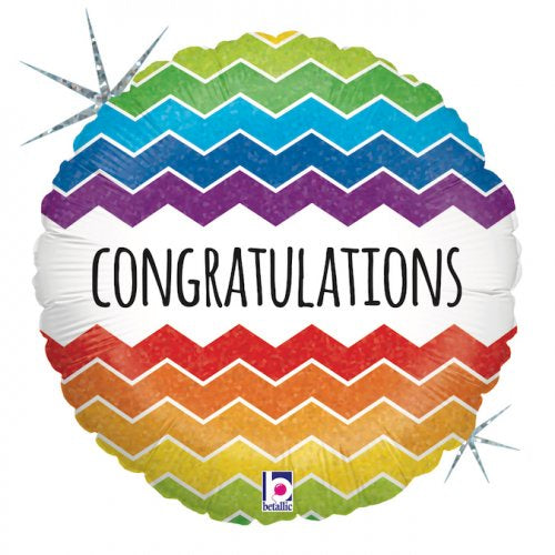 Chevron Congratulations Holographic 18Inch Round Foil Balloon