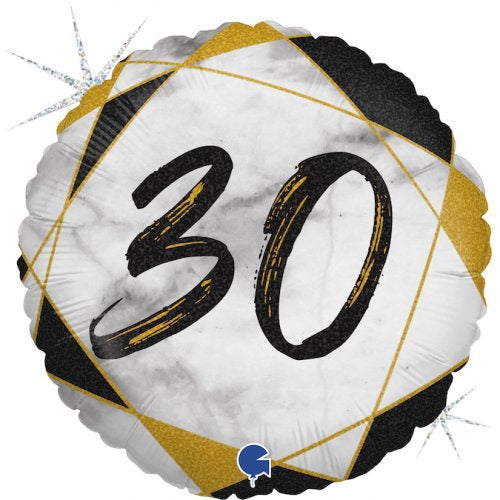 #30 Marble Black 18inch Round Foil Balloon