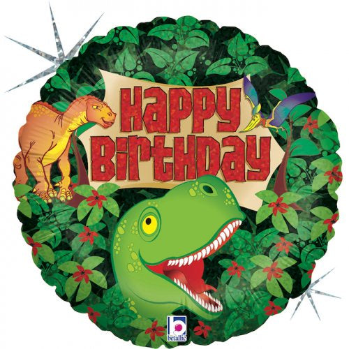 Dinosaur Birthday Holographic 18inch Round Foil Balloon