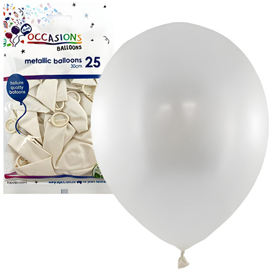 Metallic White 30cm Balloons Pack of 25