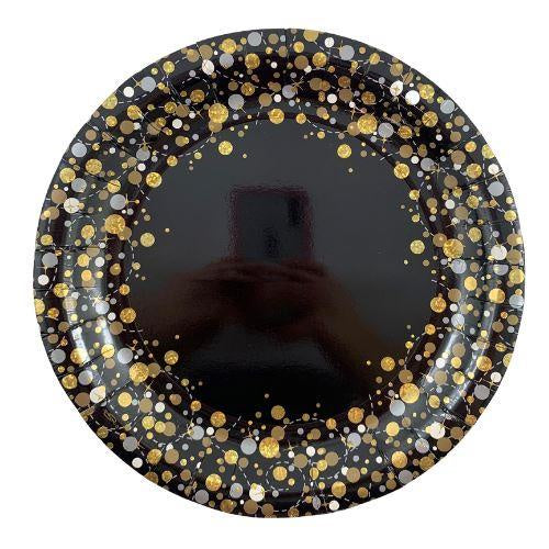 Sparkling Fizz Black and Gold 9" (23cm) Plate Pack of 8
