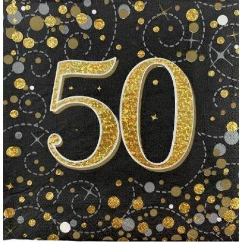 Sparkling Fizz Black Gold Napkin 33cm "50" P16