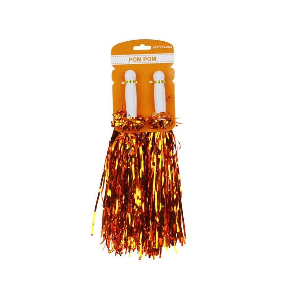 2 Pack Metallic Pom Poms – Orange Cheerleading Dance Pom Poms for Sports, Parties & Costumes