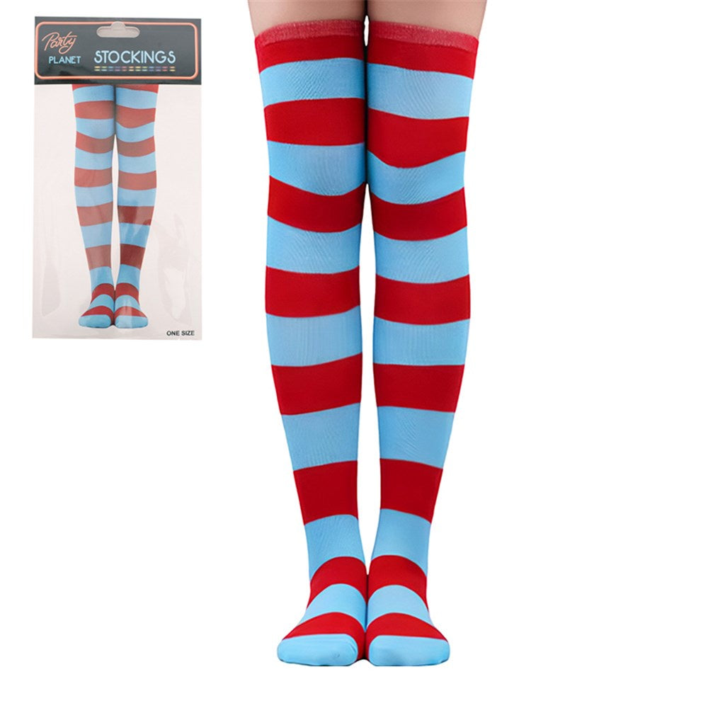 Girls Thing 1 & Thing 2 Striped Knee High Stockings for Fancy Dress