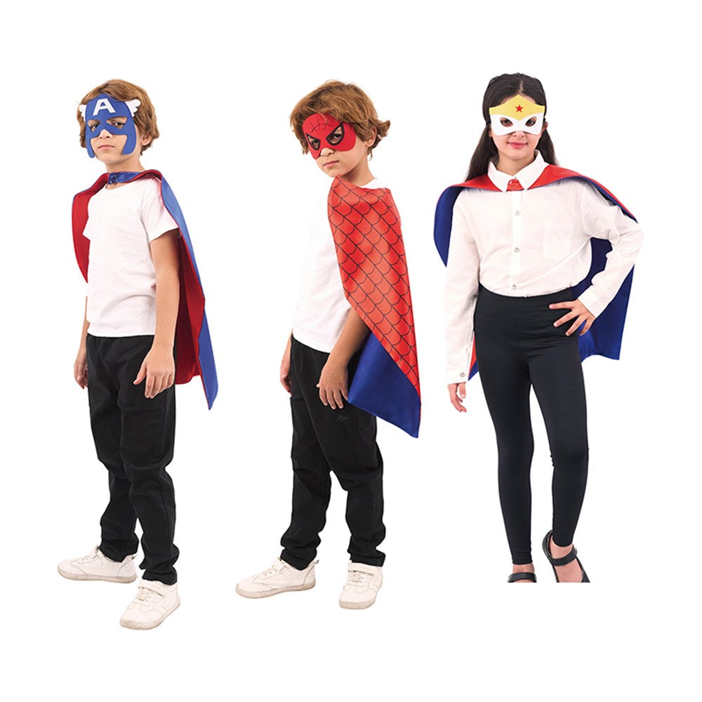 Kids Superhero Cape & Mask Fancy Dress Set 69cm – Captain America, Wonder Woman & Spiderman