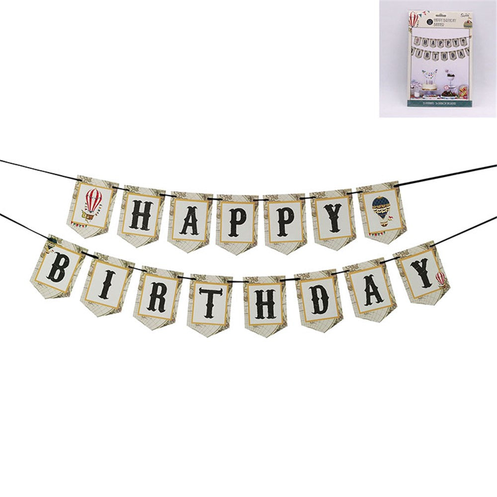 Happy Birthday Bunting – Vintage Hot Air Balloon Party Garland 3.5m