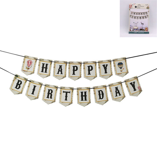Happy Birthday Bunting – Vintage Hot Air Balloon Party Garland 3.5m