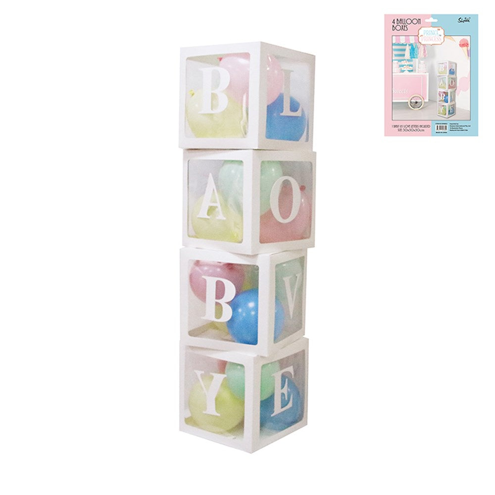 White Balloon Boxes With Baby And Love Stickers Pack Of 4