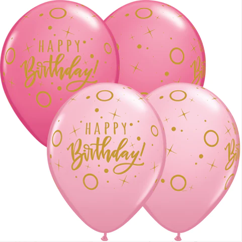 11" Print Pink Assorted Birthday Dots And Sparkles Latex Balloons Pack Of 50