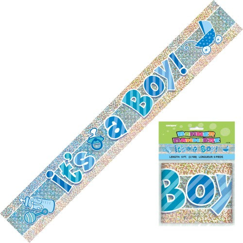 Its A Boy Baby Shower Prism Foil Banner