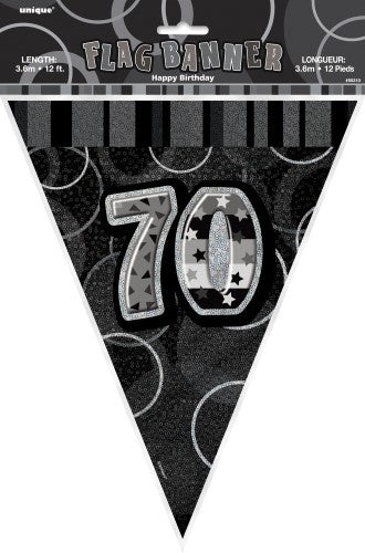 Glitz Black And Silver Flag Banner 70th Birthday