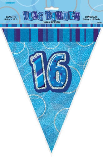 Glitz Blue Flag Banner 16th Birthday