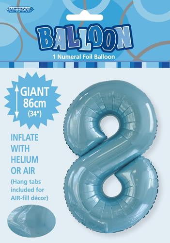 Large Foil Number Balloon 34"(86cm) Light Blue 8