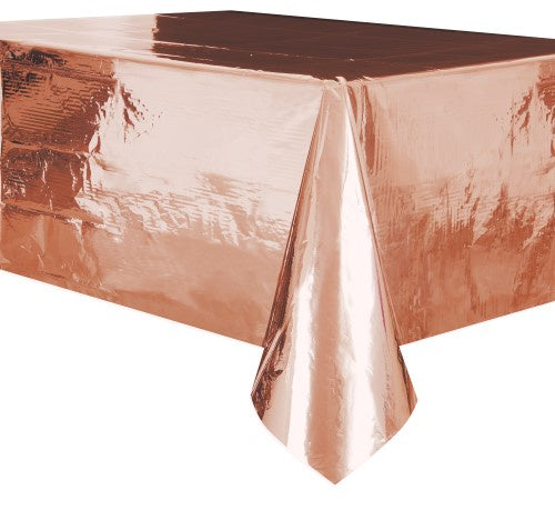METALLIC ROSE GOLD RECTANGLE PLASTIC TABLECOVER