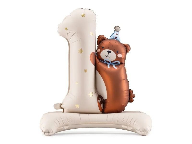 Party Foil Standing Number 1 with Teddy Bear – 81cm x 72cm